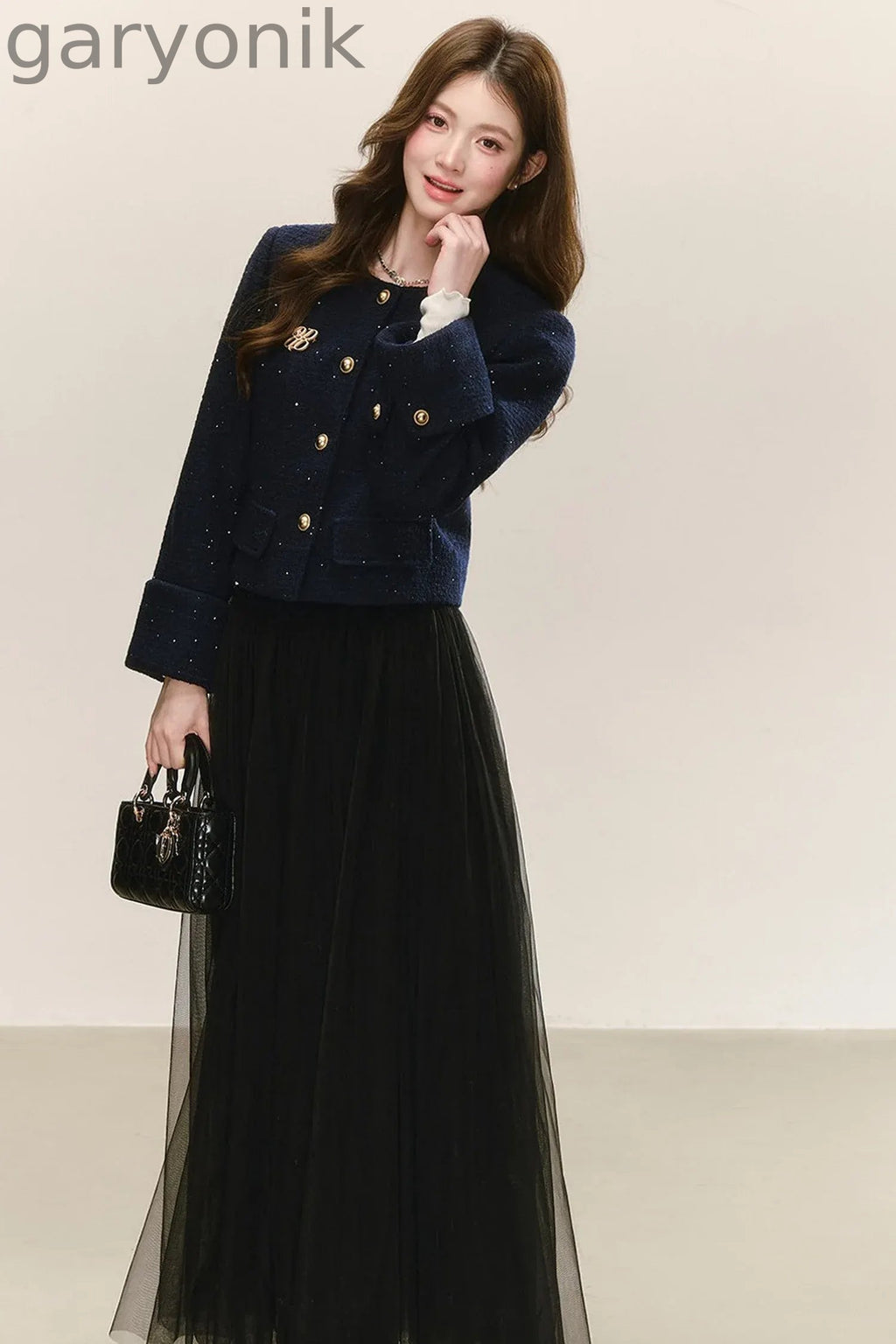 Elegant Tweed Long-Sleeve Cardigan