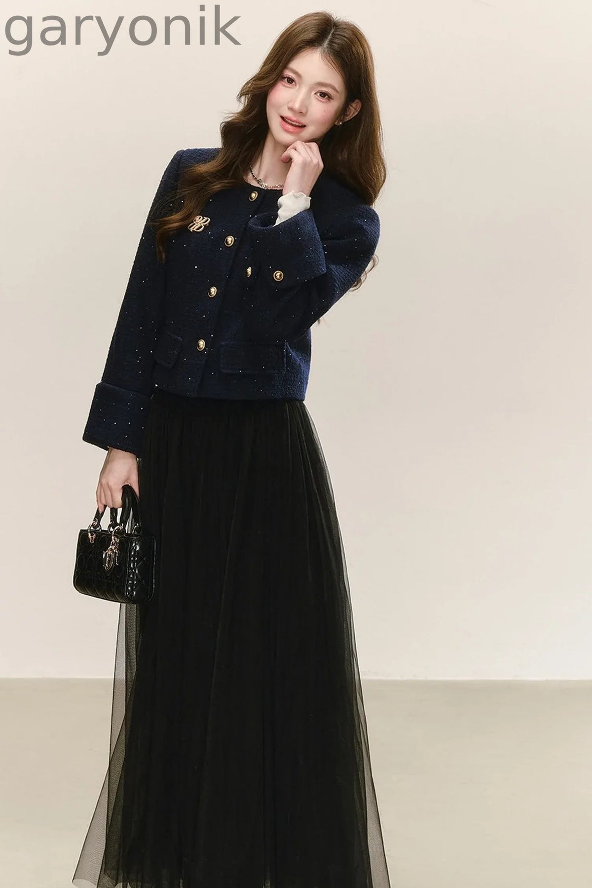 Elegant Tweed Long-Sleeve Cardigan