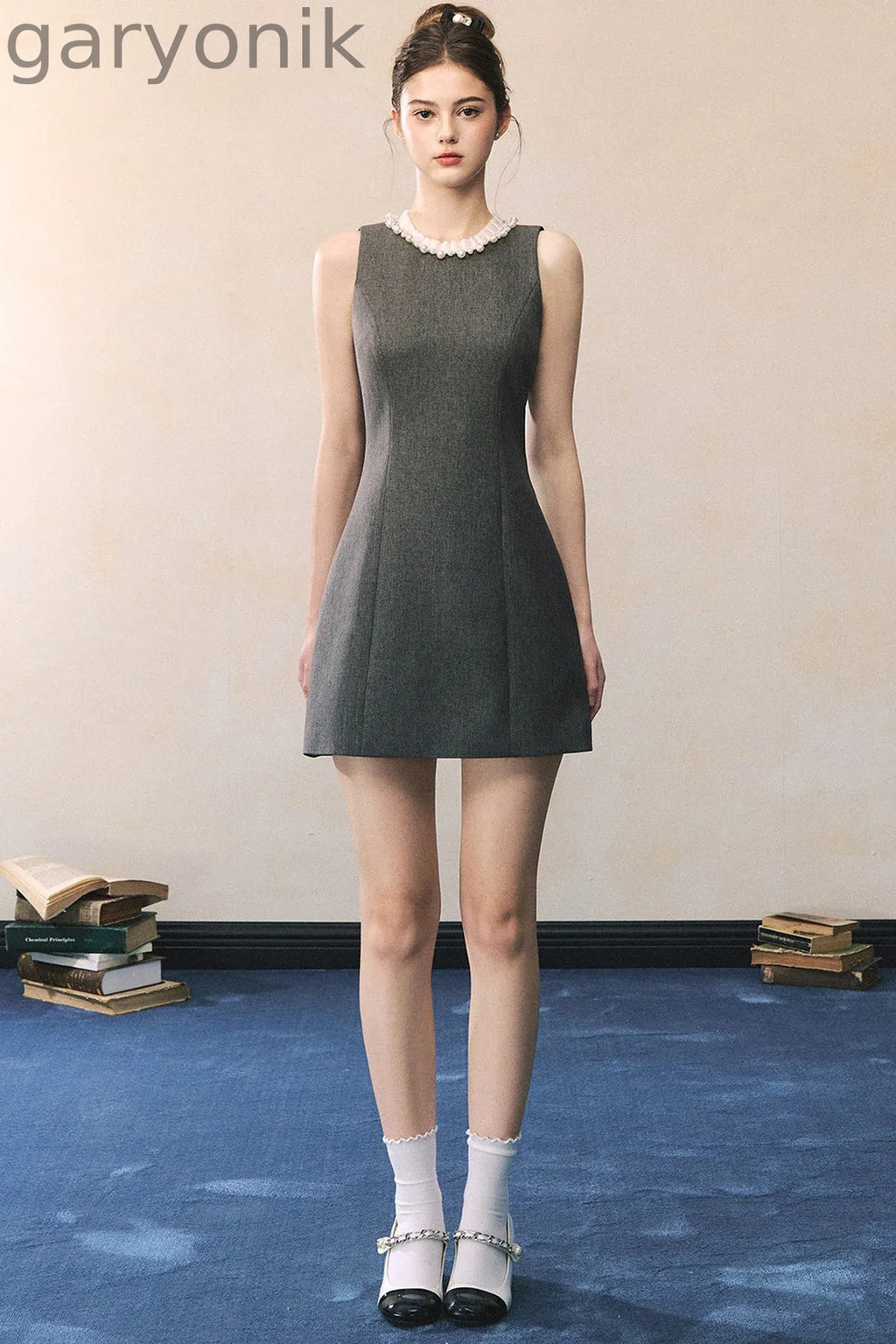 Miu Style Tweed Blazer Sleeveless A-Line Dress Set-Up