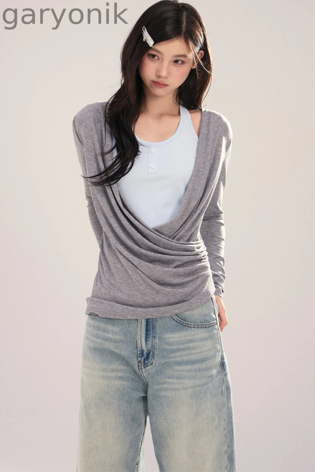 Layered-Look Long-Sleeve Top