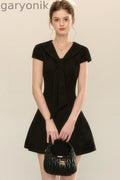 Navy Collar Short Sleeve A-Line Dress