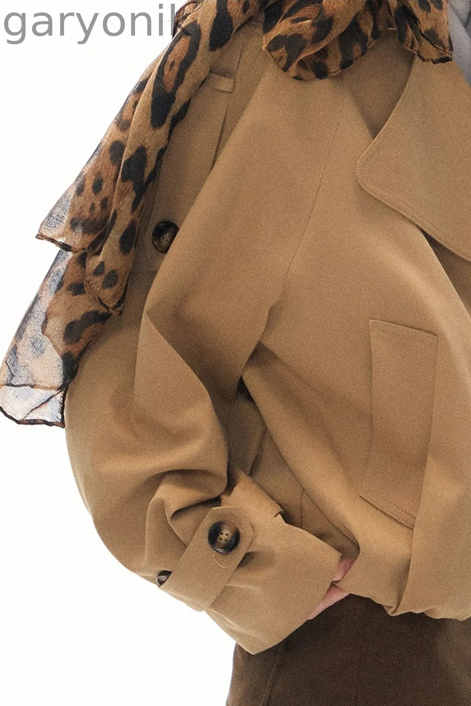 Khaki Double-Breasted Trench Coat and Skirt Set-Up
