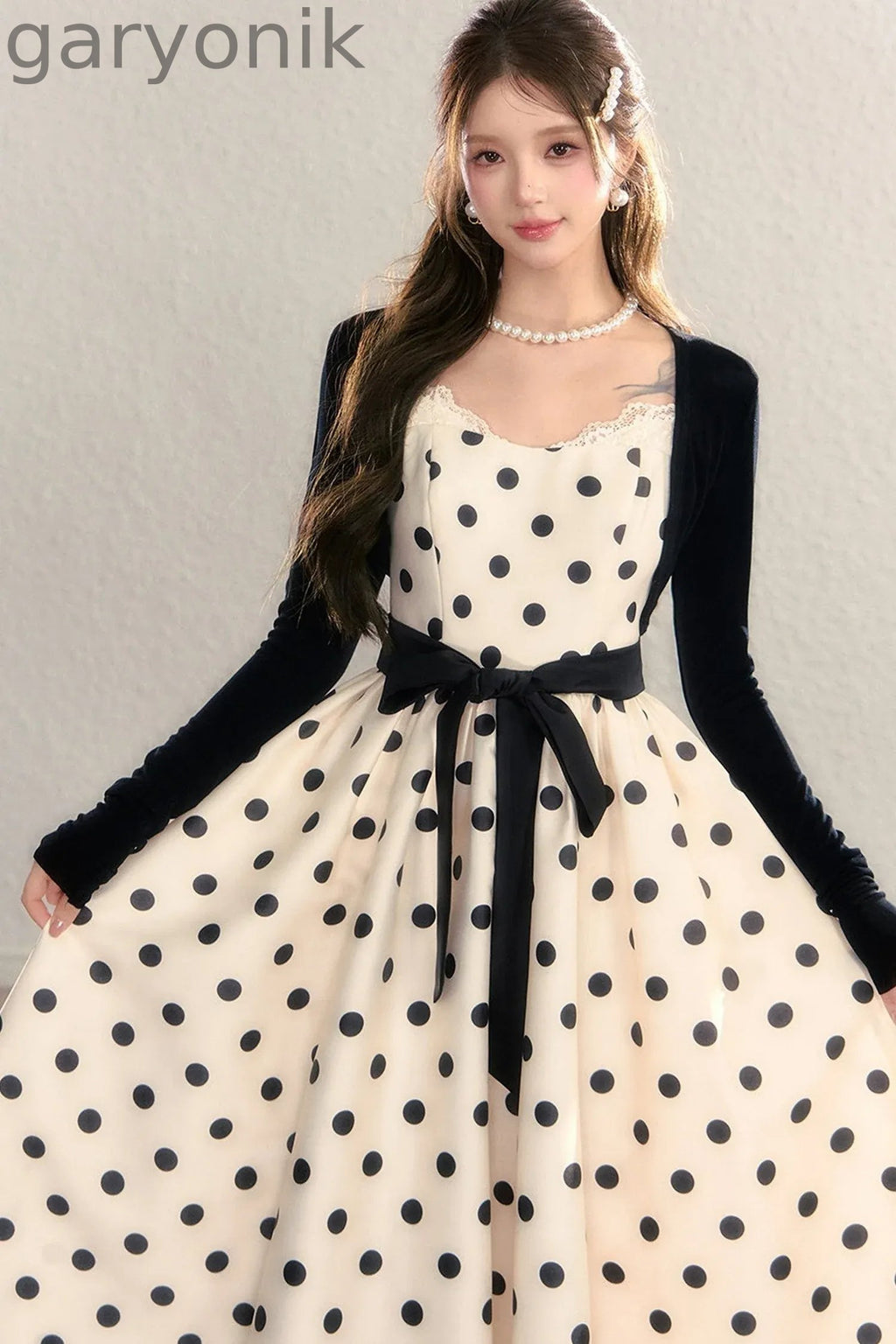 Satin Polka Dot Bow Tie Dress