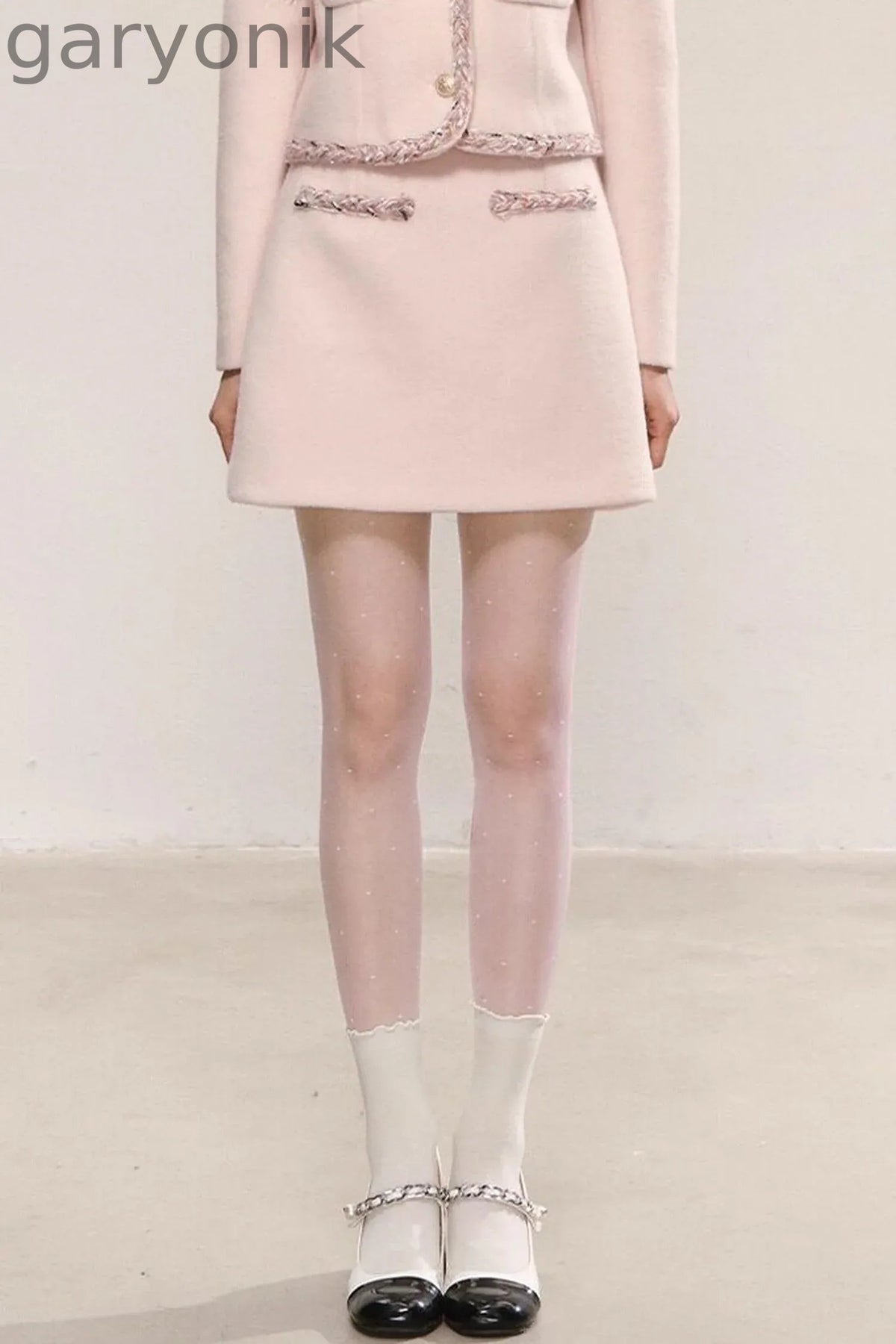 Miu Series Pink Woolen Coat Skirt Set-Up