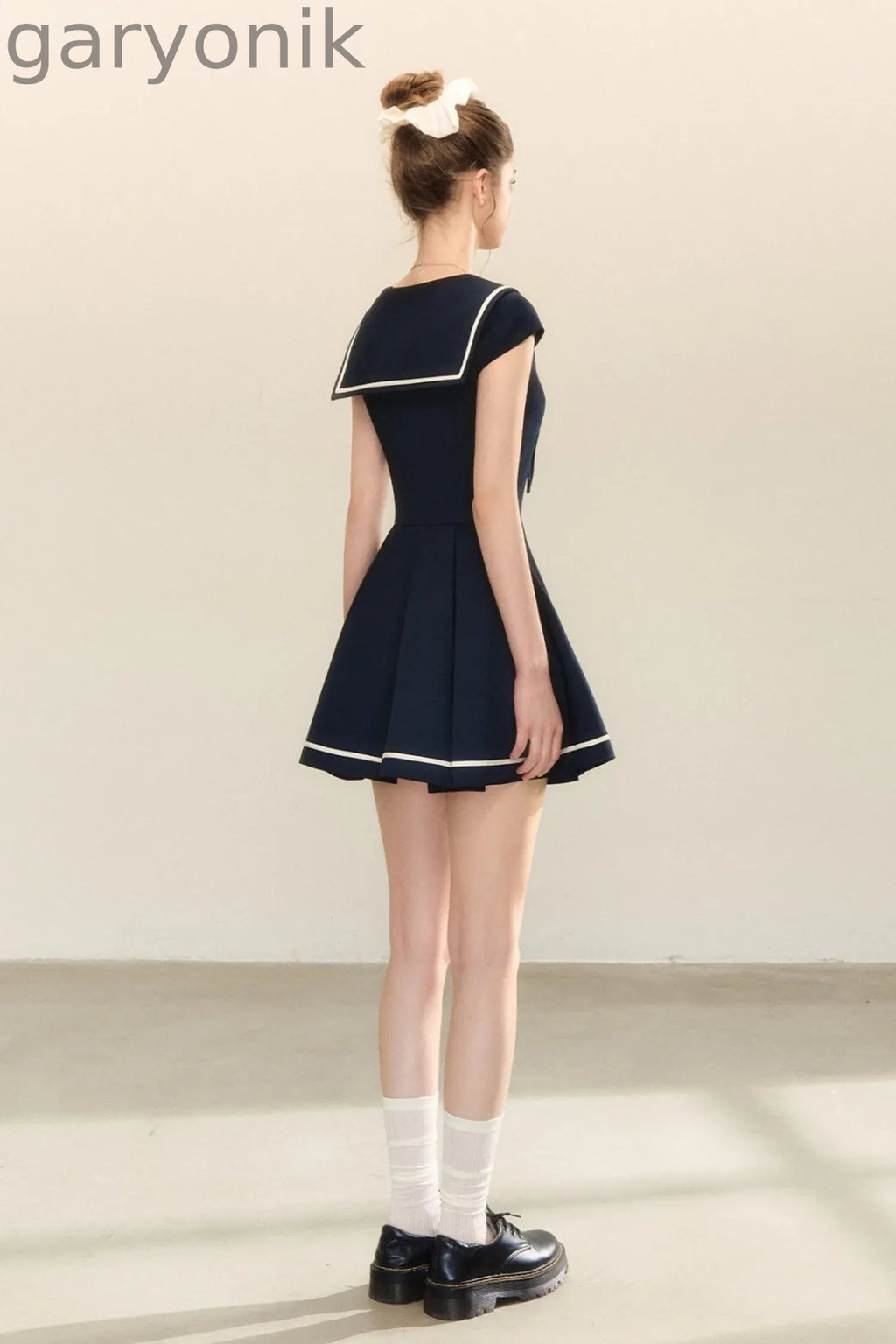 Navy Blue Sailor Collar A-Line Dress