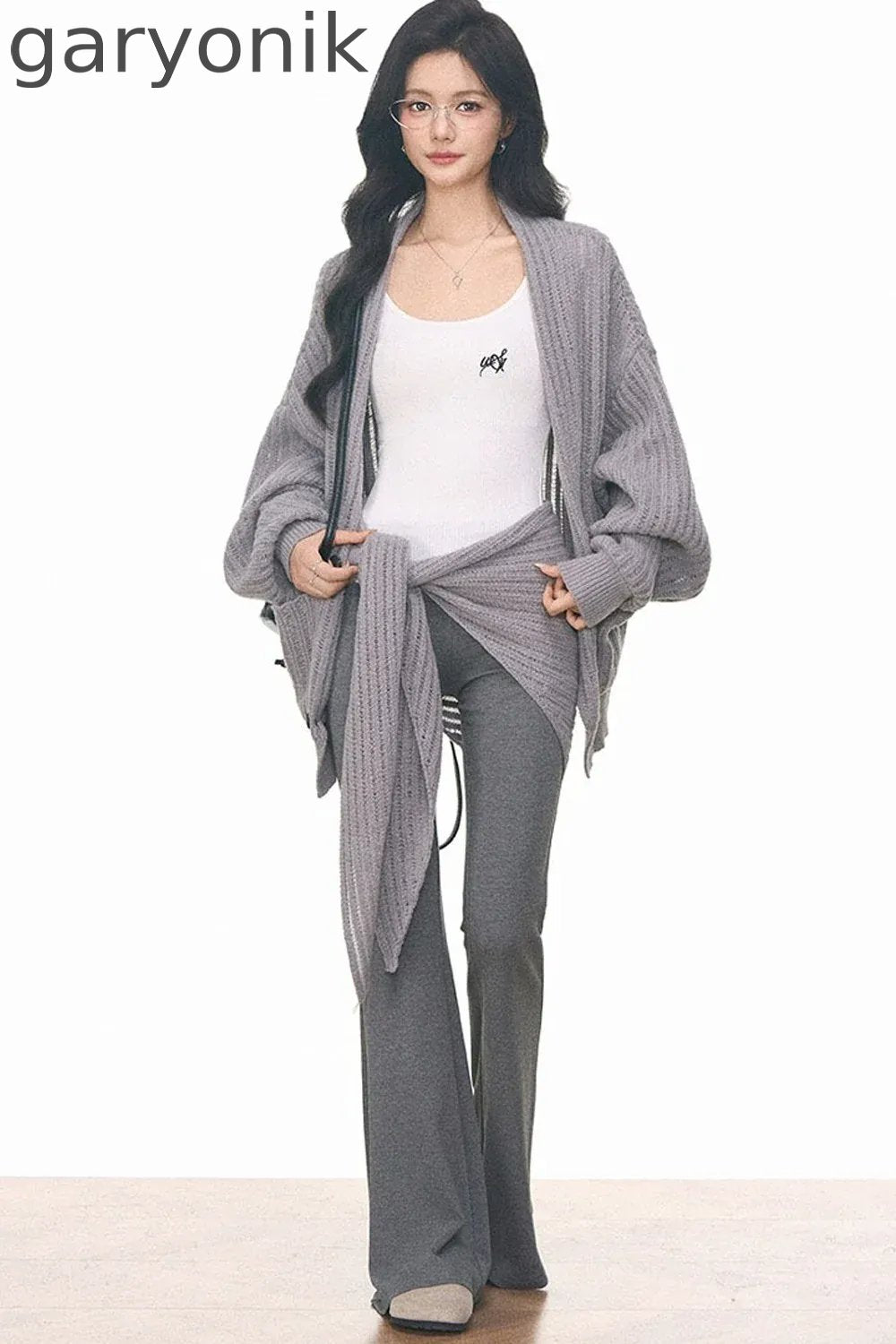 Knit Cardigan and Cuffed Pants Set-Up