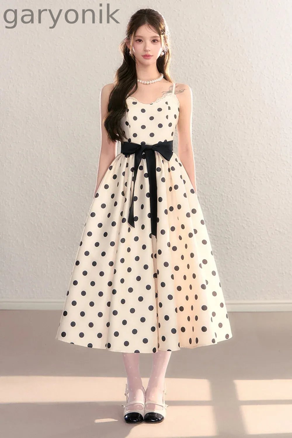 Satin Polka Dot Bow Tie Dress