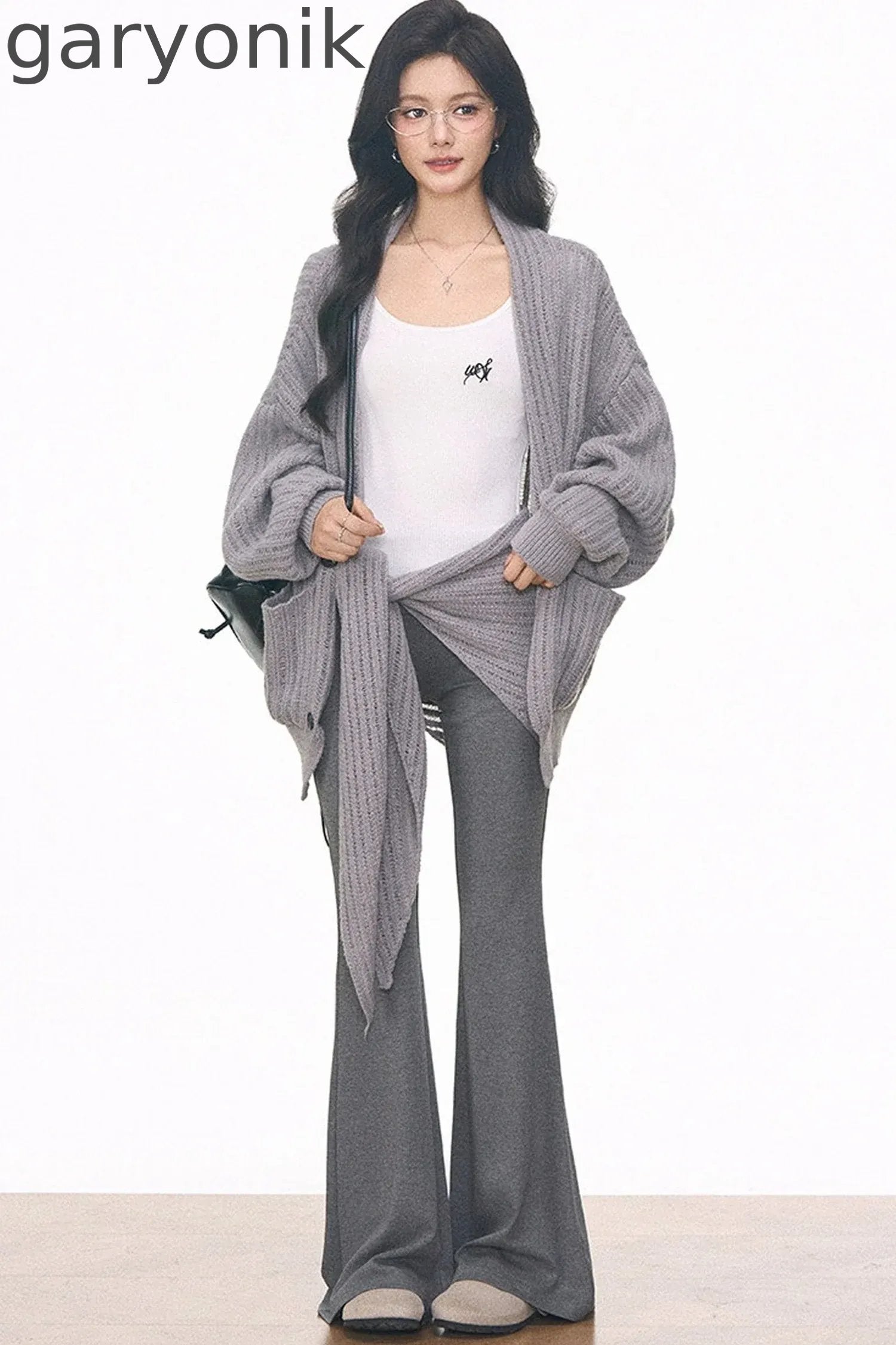 Knit Cardigan and Cuffed Pants Set-Up