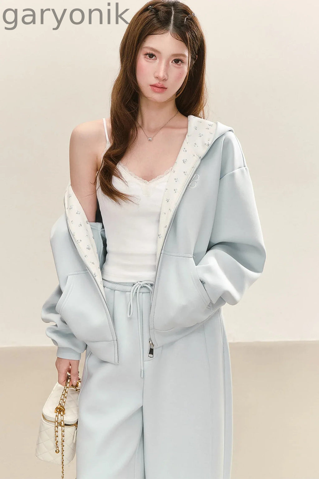 Relaxed Fit Hooded Jacket Wide-Leg Sweatpants Set-Up