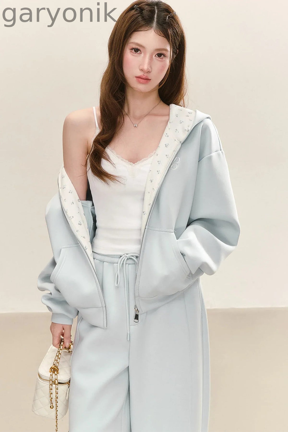 Relaxed Fit Hooded Jacket Wide-Leg Sweatpants Set-Up
