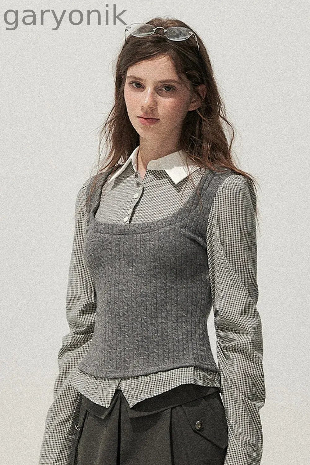Spliced Twist-Knit Vest with Shirt Set