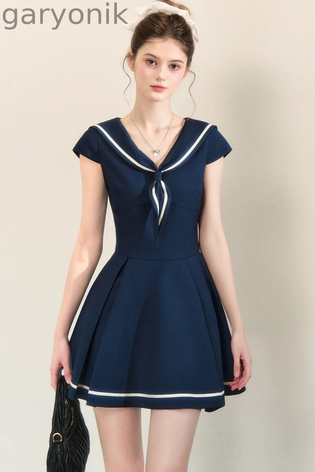 Navy Blue Sailor Collar A-Line Dress