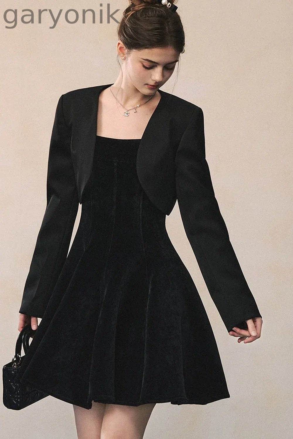 Black Suspender Dress With Jacket Set-Up