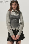 Spliced Twist-Knit Vest with Shirt Set