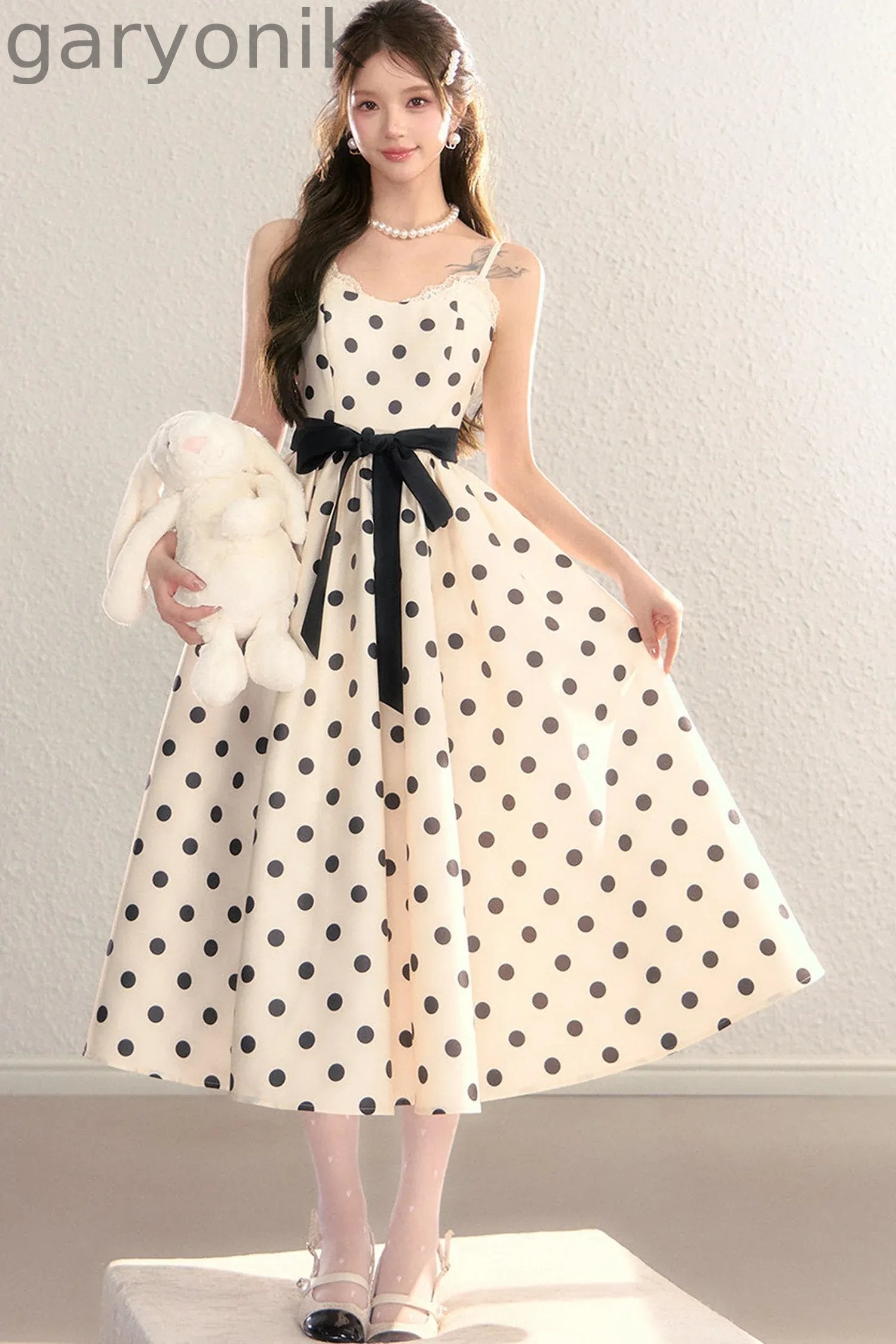 Satin Polka Dot Bow Tie Dress