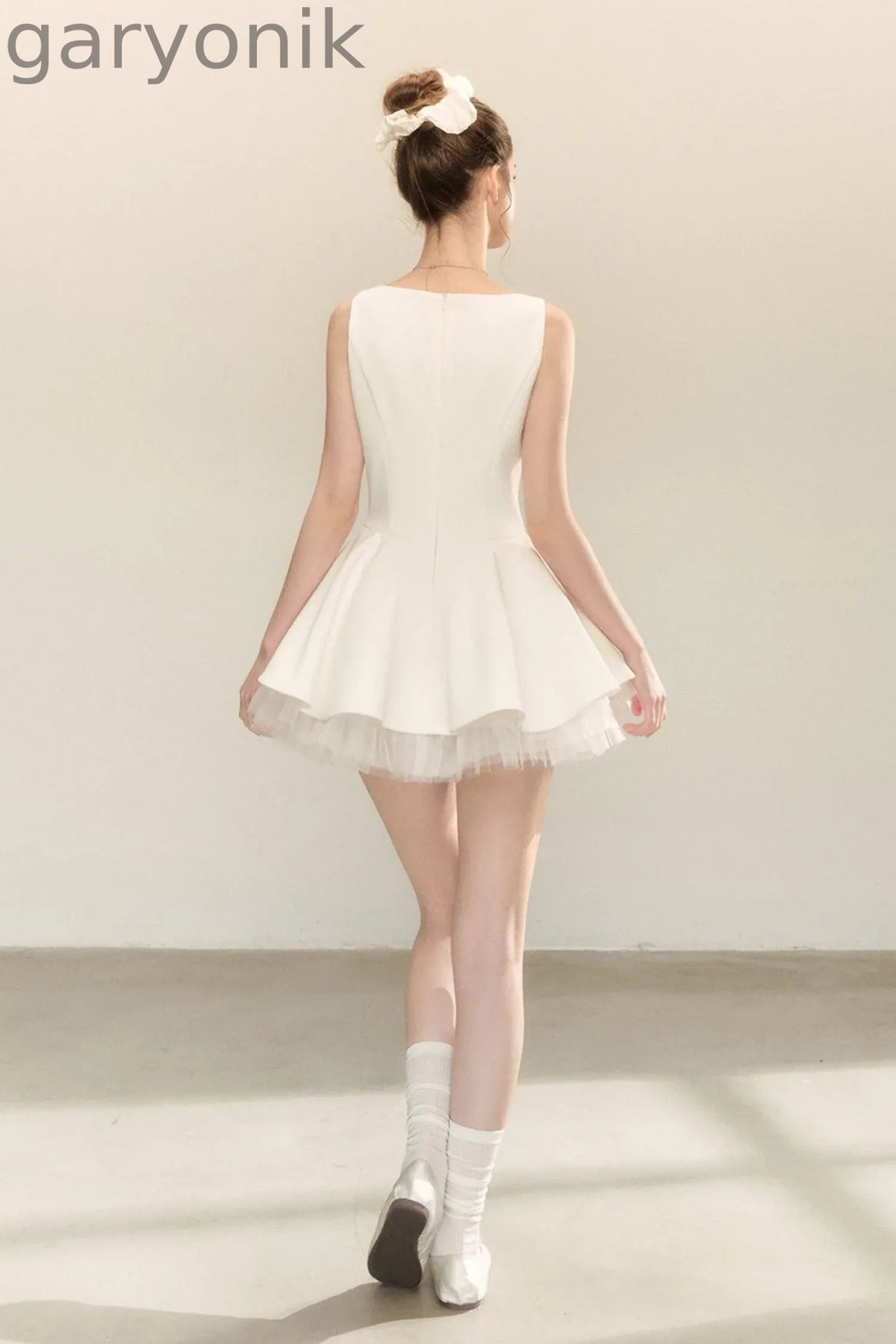 Bow Neck Spaghetti Strap Puffy Dress