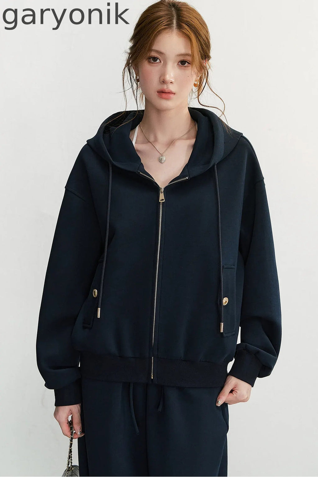Embroidered Hooded Cardigan Sweatshirt and Wide-Leg Pants Set-Up