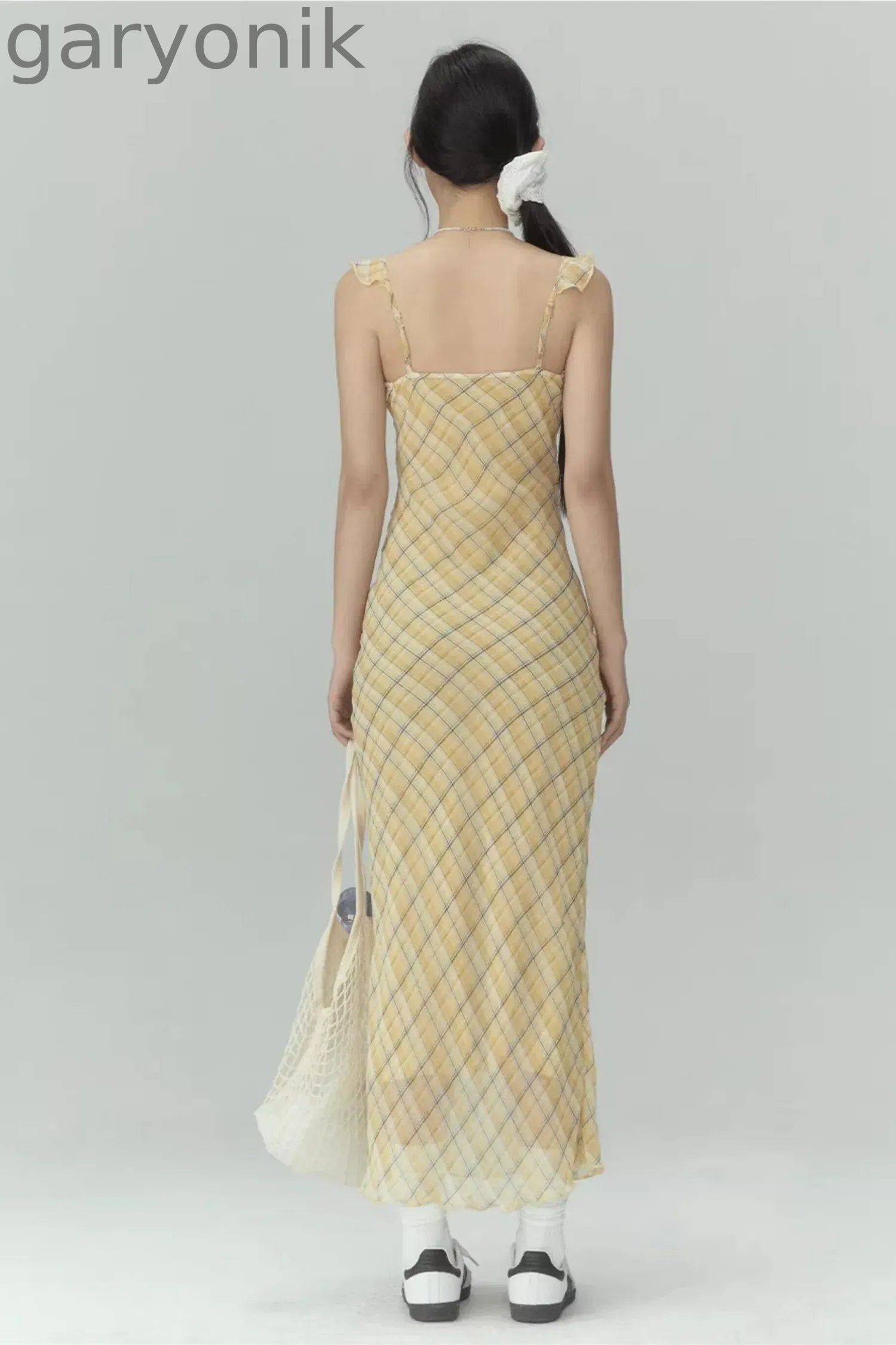 Yellow Plaid Slim Long Dress