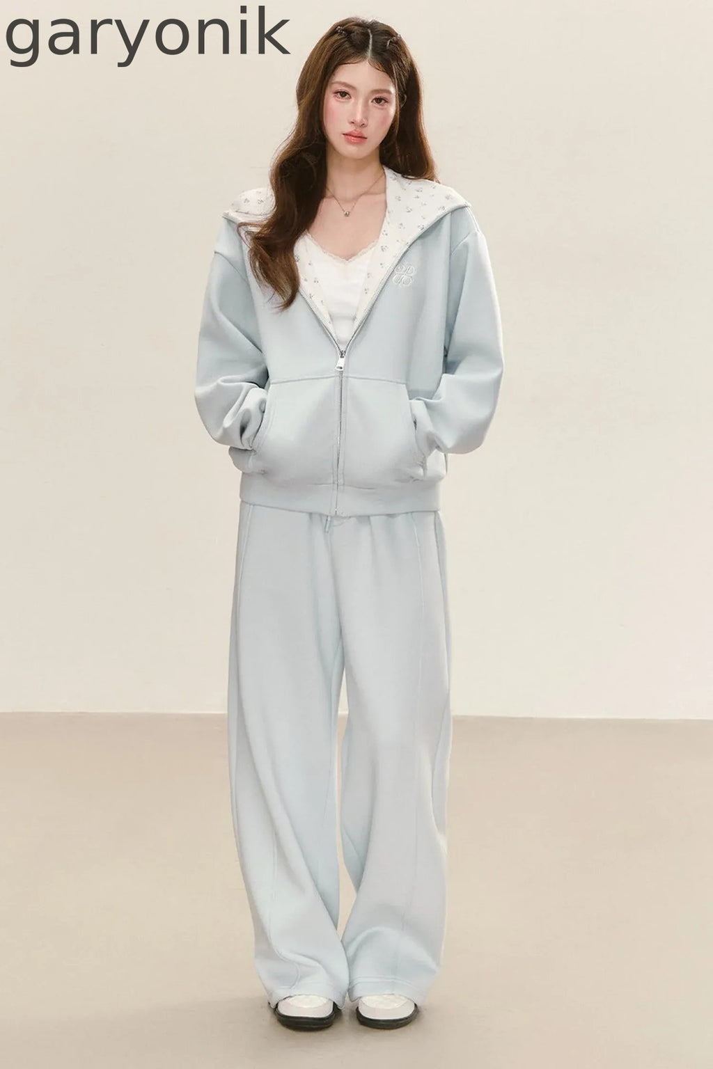Relaxed Fit Hooded Jacket Wide-Leg Sweatpants Set-Up