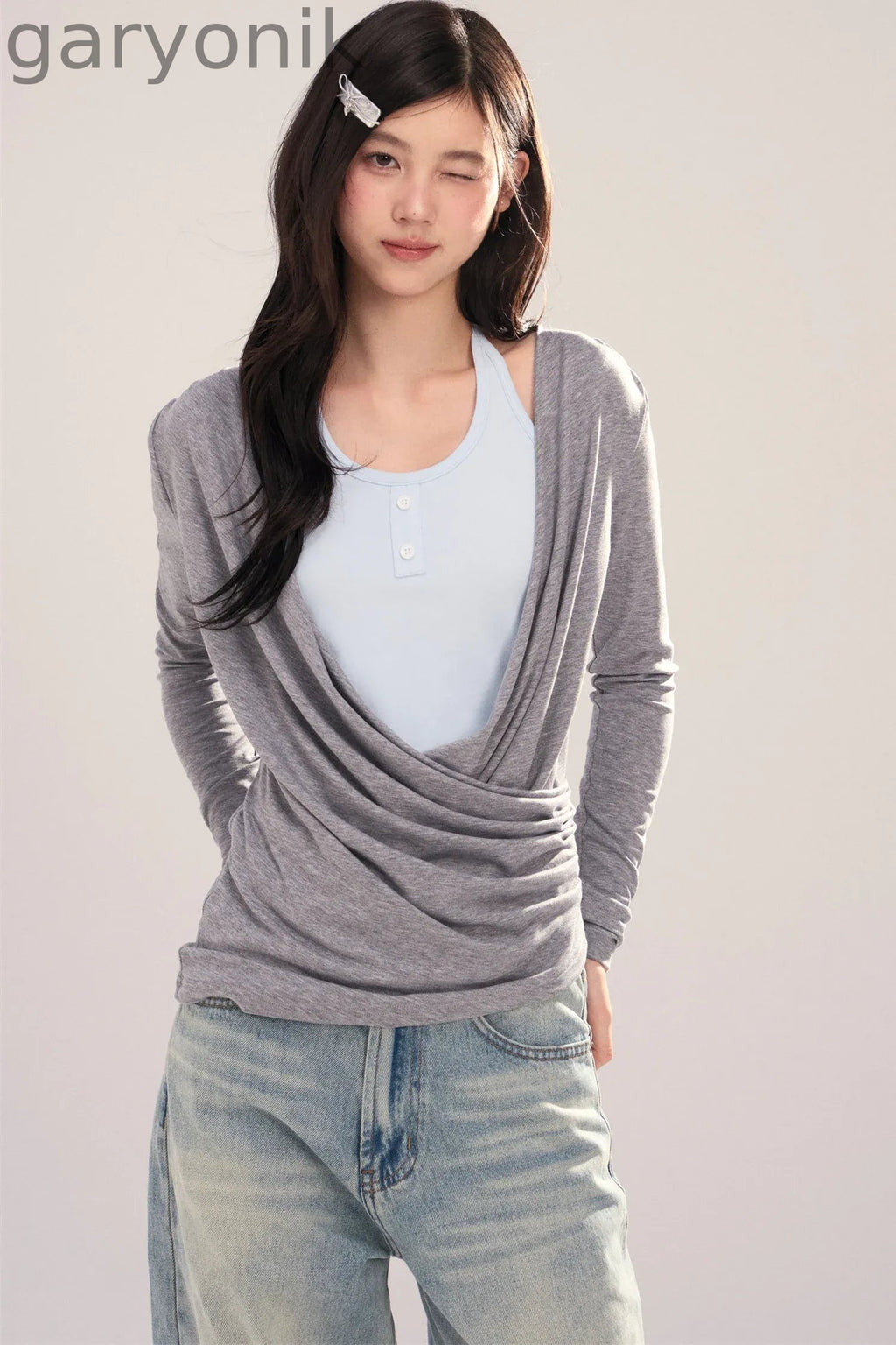 Layered-Look Long-Sleeve Top