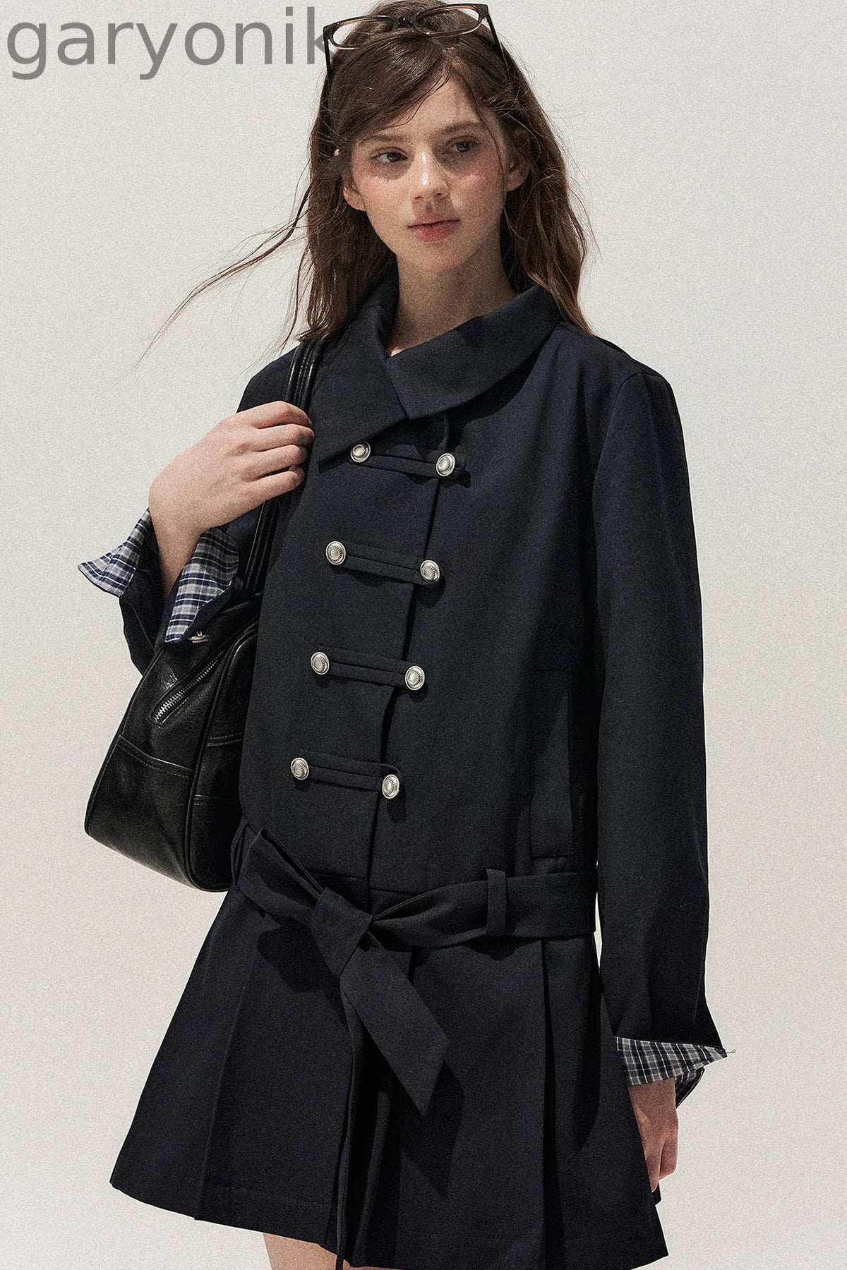 Navy Blue Napoleon Buckle Trench Coat