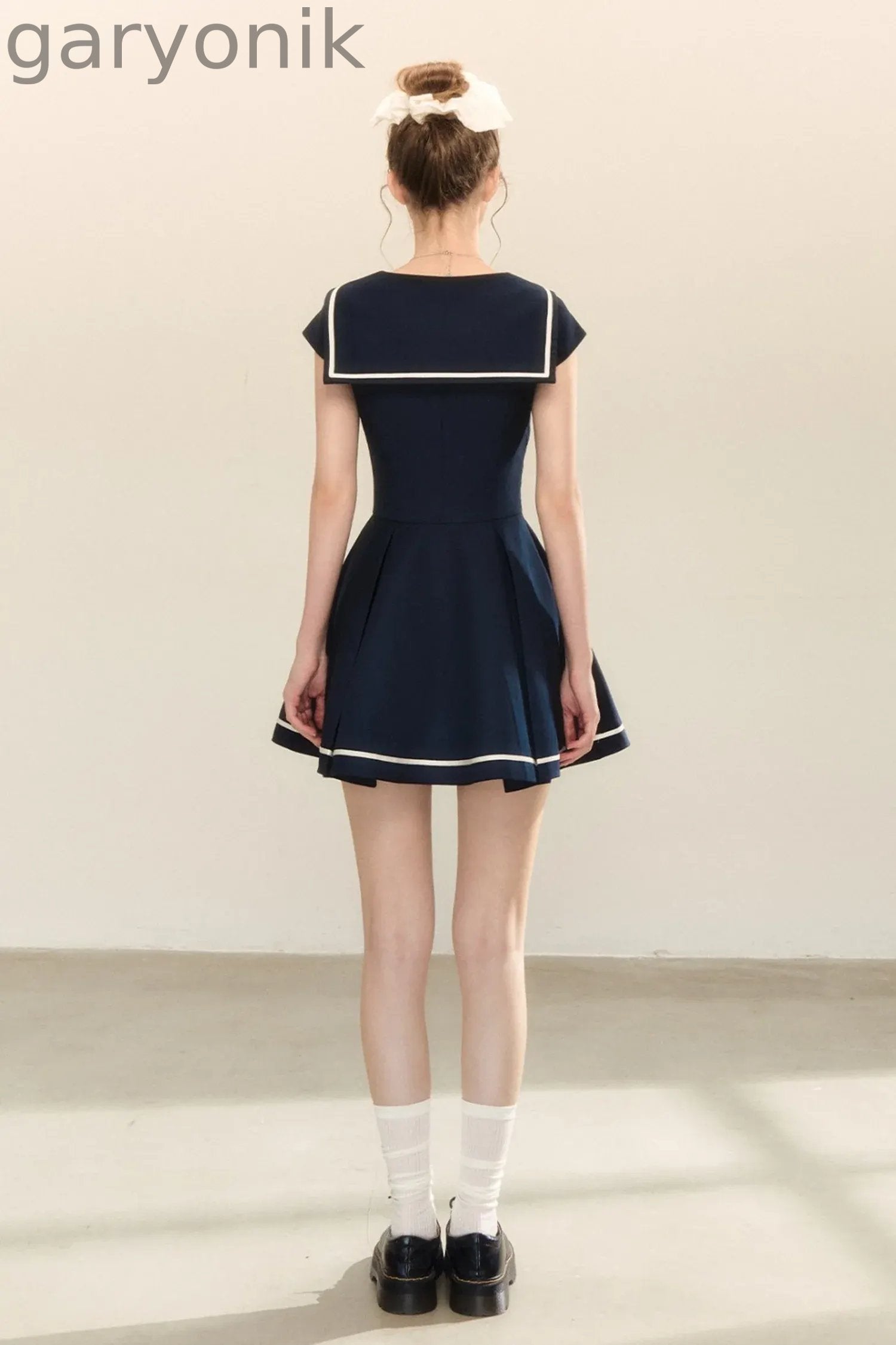 Navy Blue Sailor Collar A-Line Dress