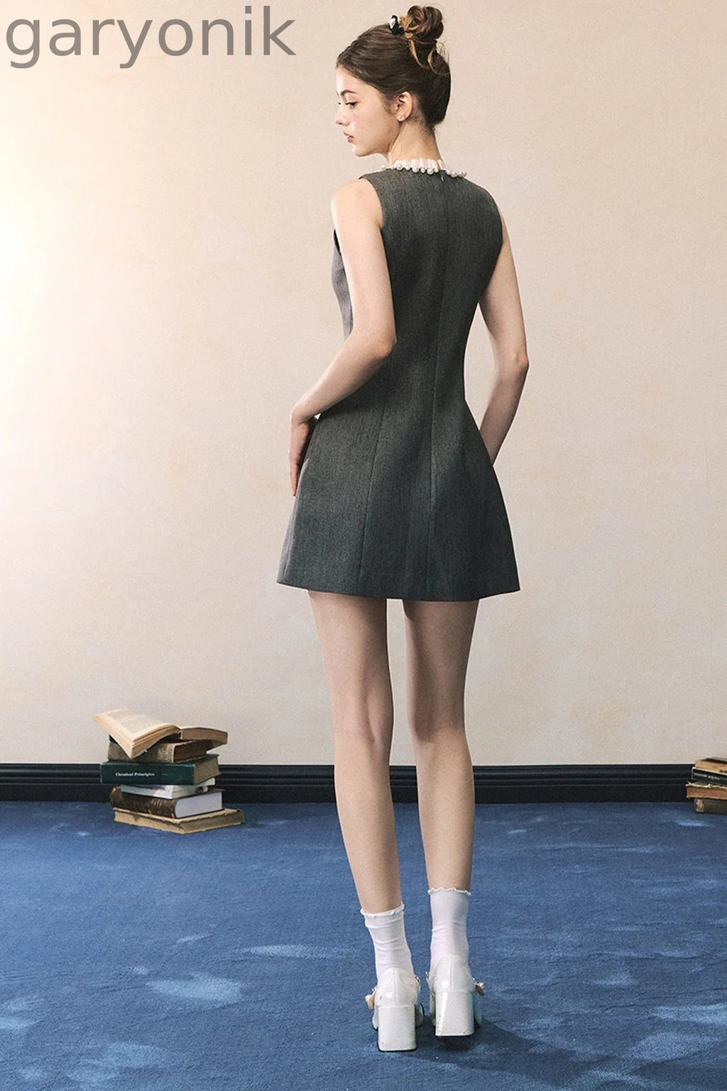Miu Style Tweed Blazer Sleeveless A-Line Dress Set-Up