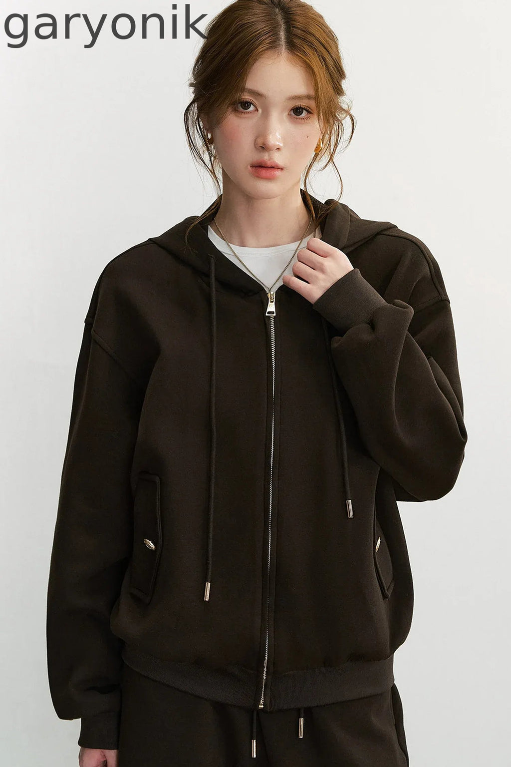 Embroidered Hooded Cardigan Sweatshirt and Wide-Leg Pants Set-Up