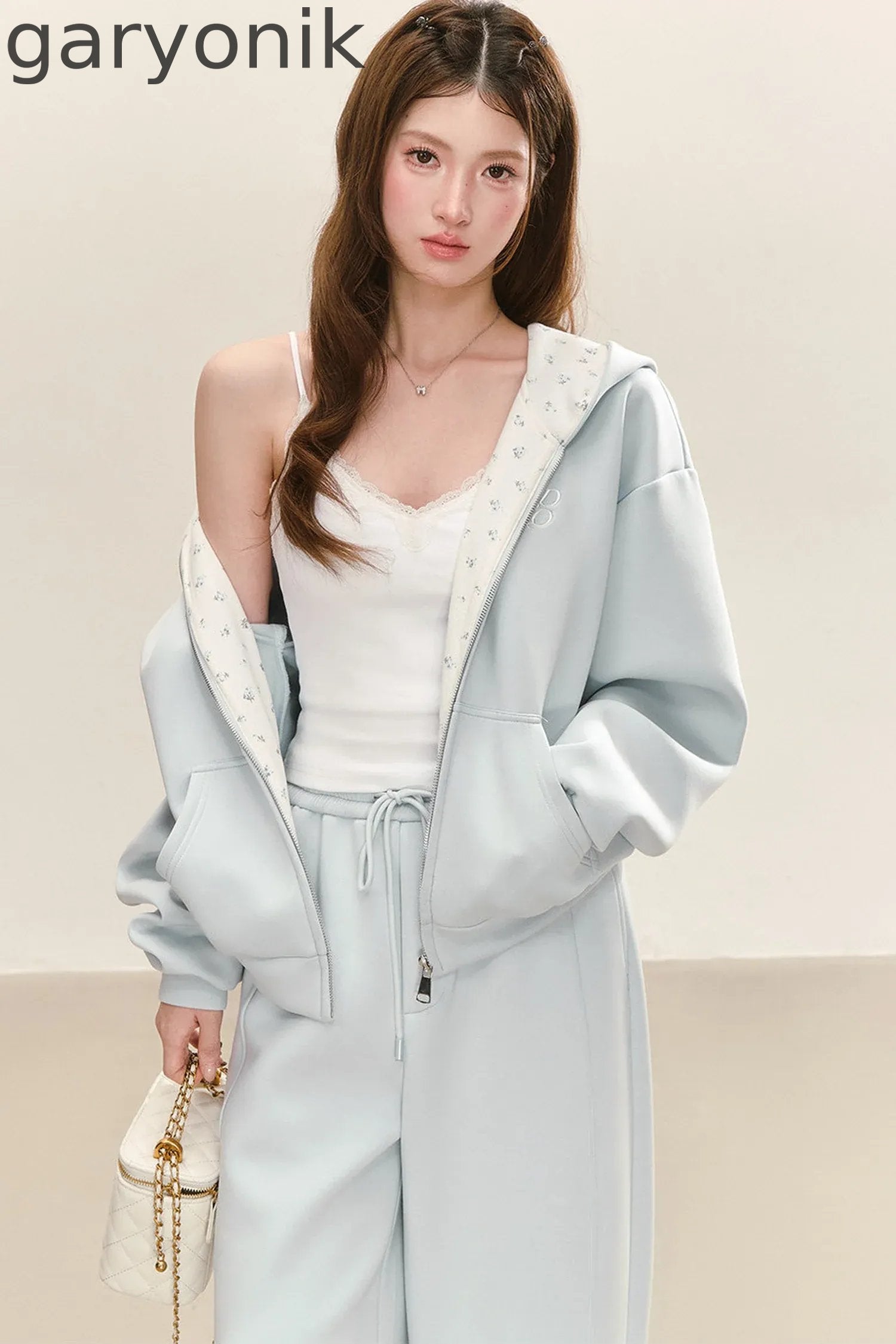 Relaxed Fit Hooded Jacket Wide-Leg Sweatpants Set-Up