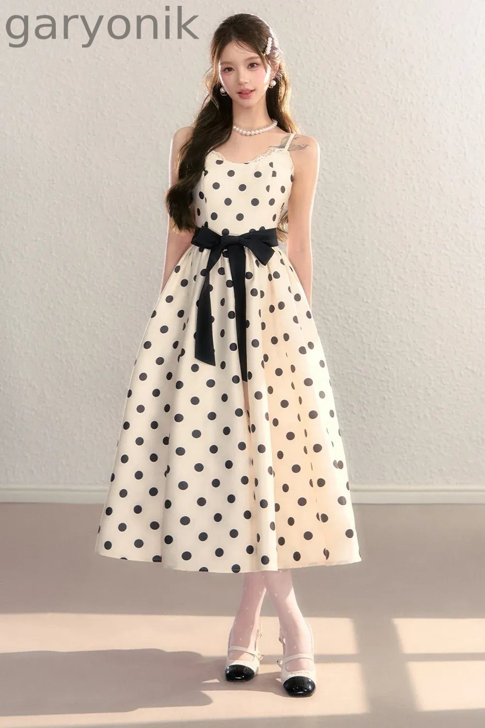 Satin Polka Dot Bow Tie Dress
