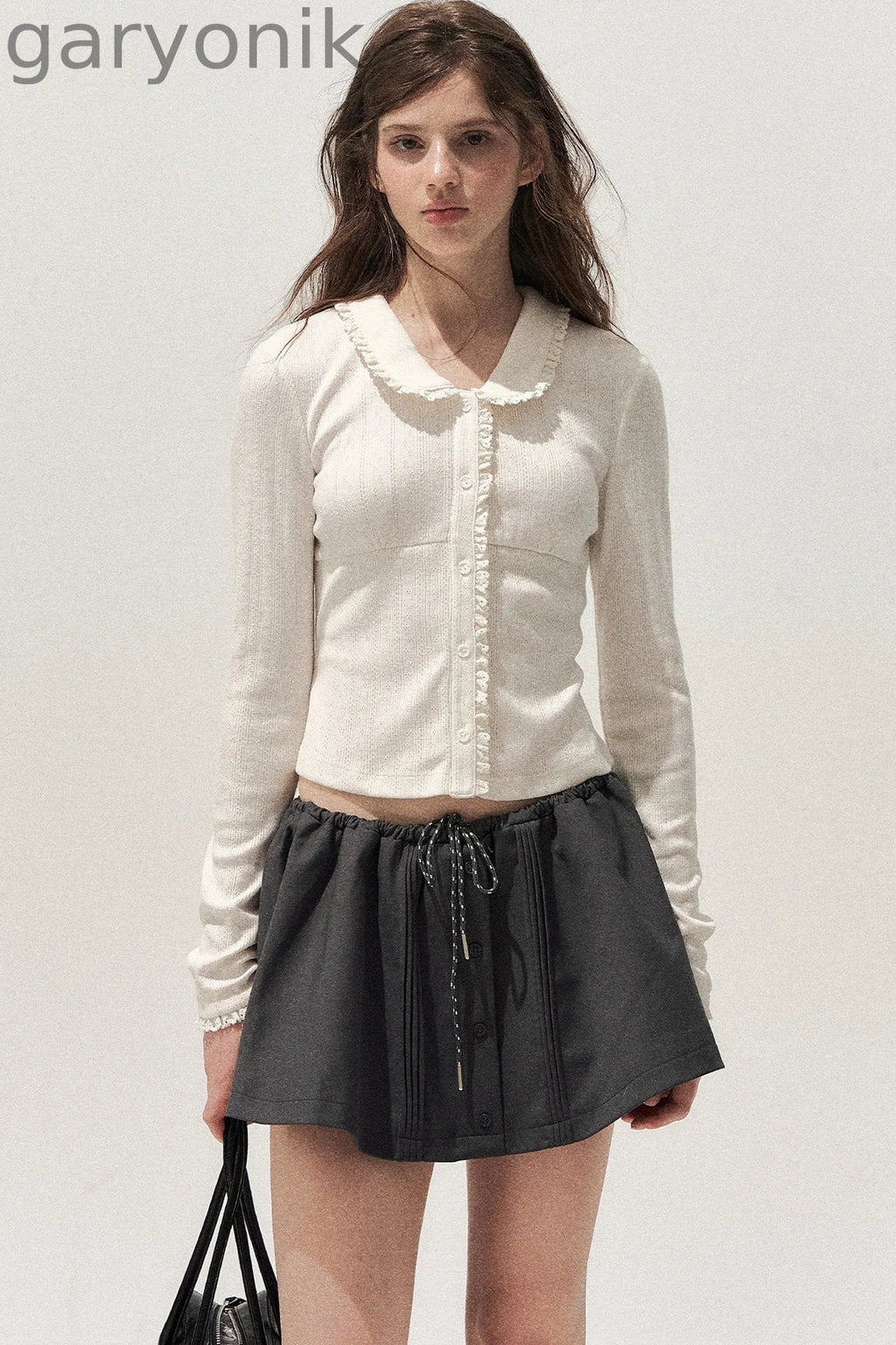 Doll Collar Textured Hollow Floral Cardigan