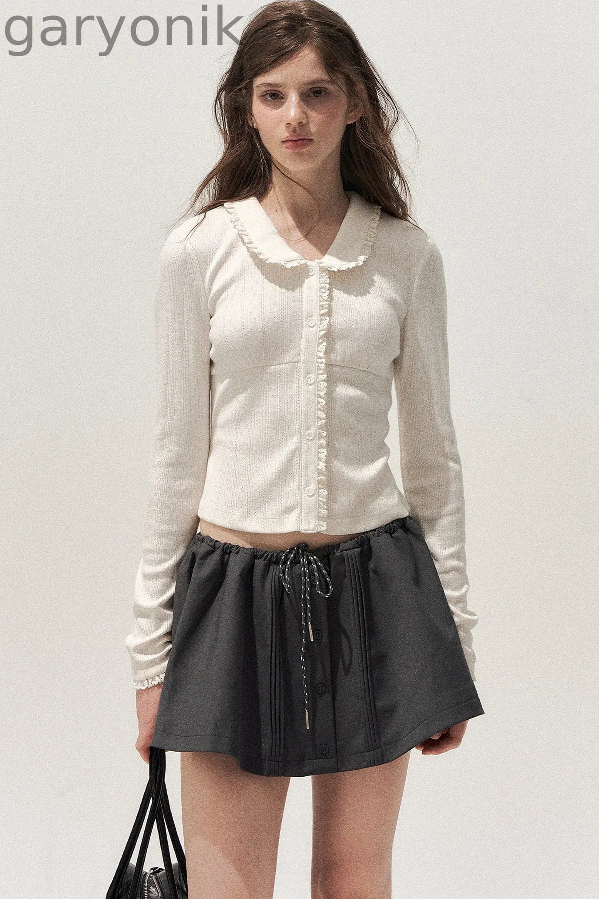 Doll Collar Textured Hollow Floral Cardigan