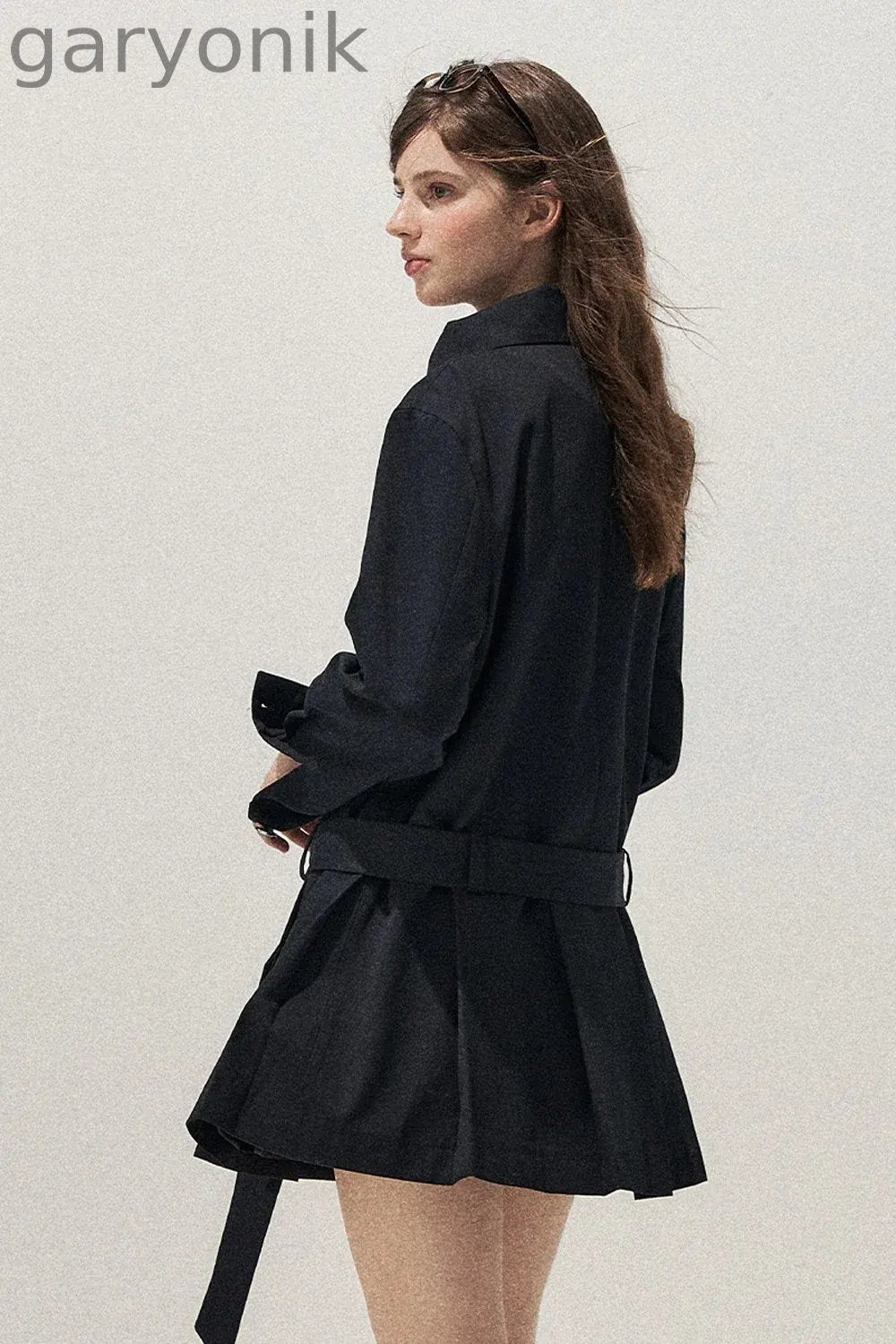 Navy Blue Napoleon Buckle Trench Coat