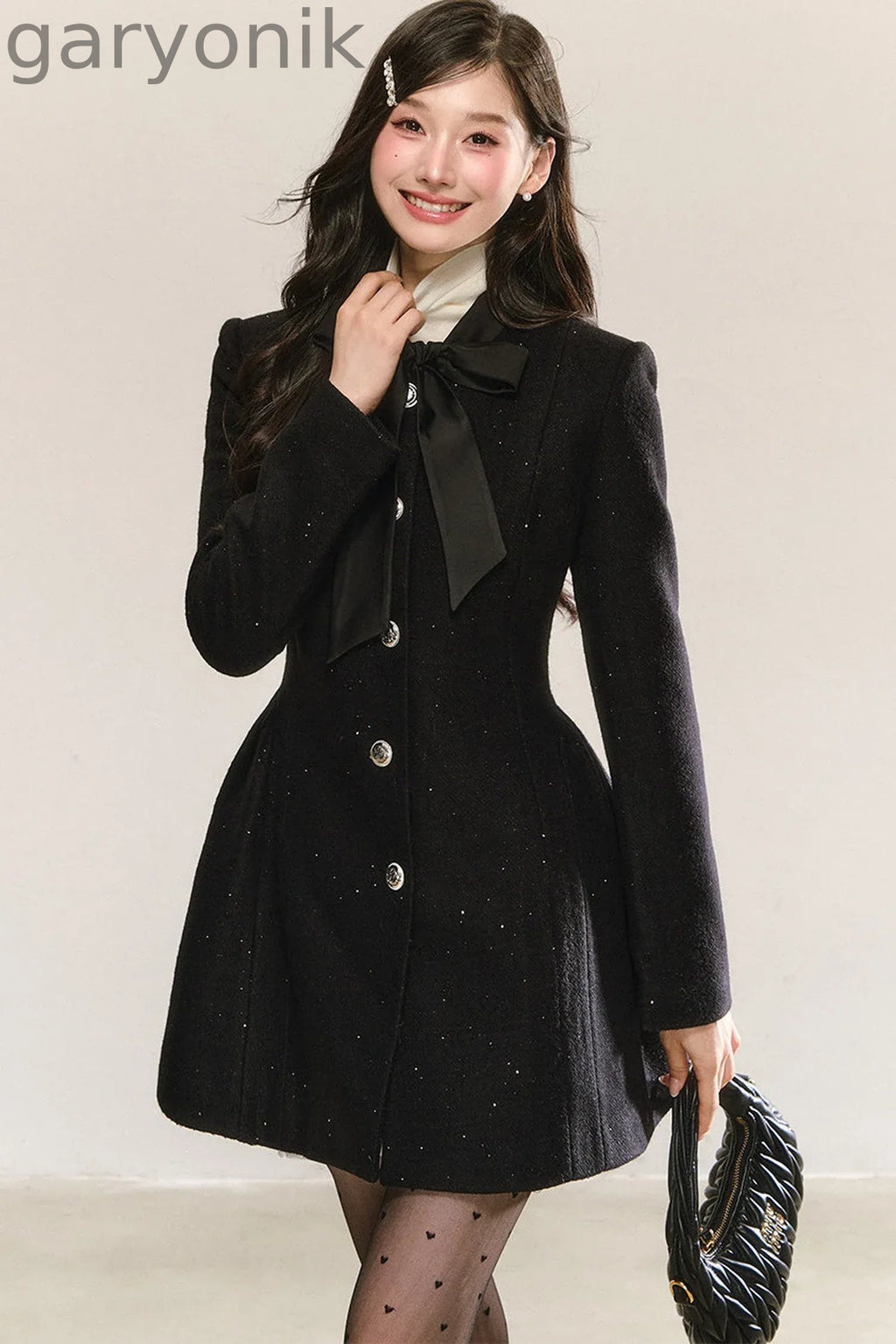 Black Bow-Tie Tweed Dress