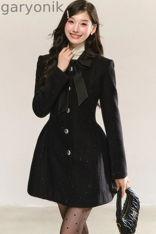 Black Bow-Tie Tweed Dress