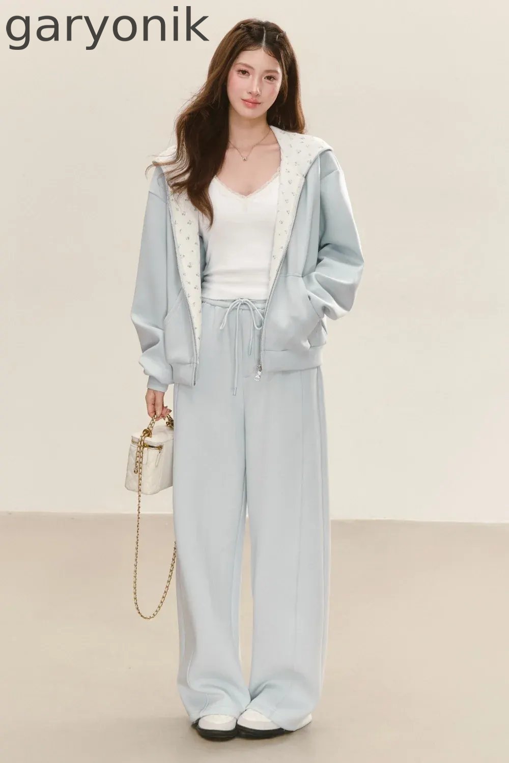 Relaxed Fit Hooded Jacket Wide-Leg Sweatpants Set-Up