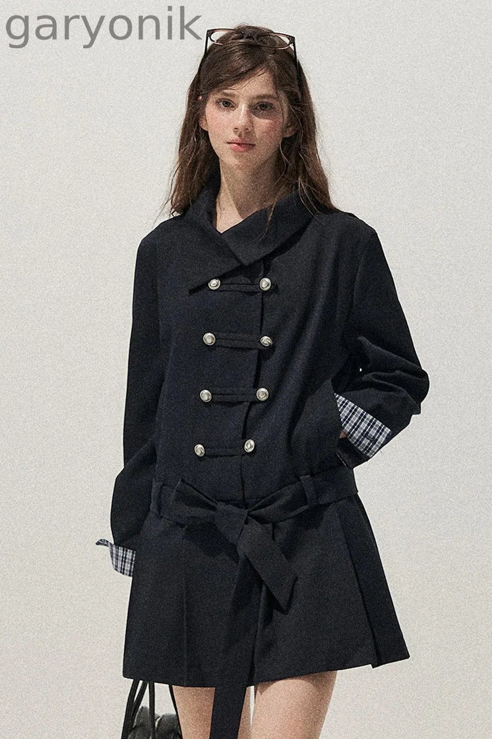 Navy Blue Napoleon Buckle Trench Coat