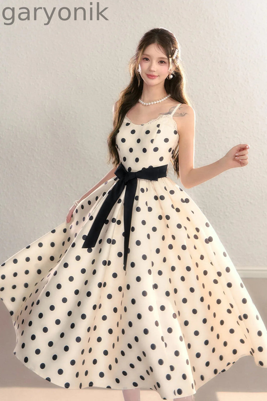 Satin Polka Dot Bow Tie Dress