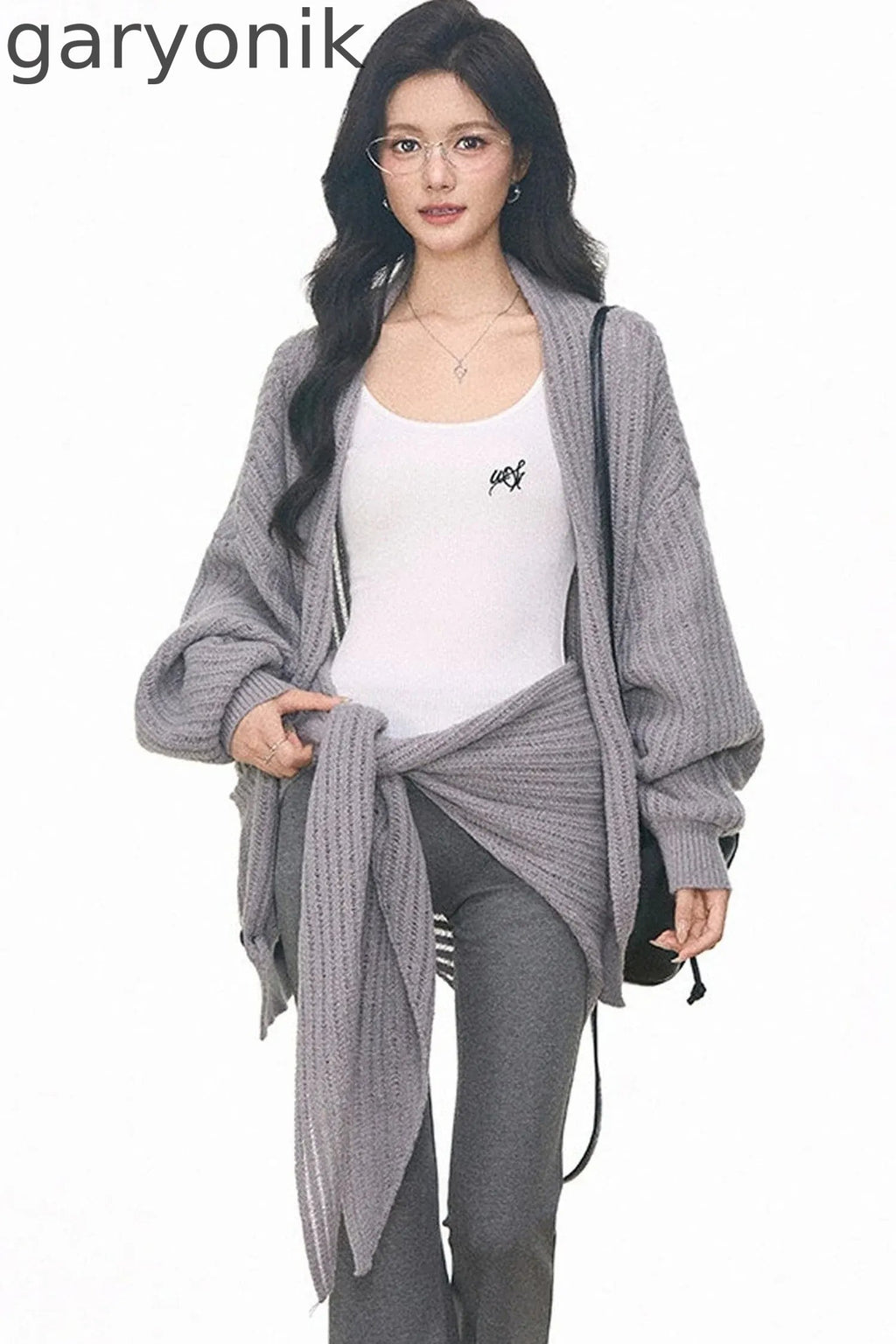 Knit Cardigan and Cuffed Pants Set-Up