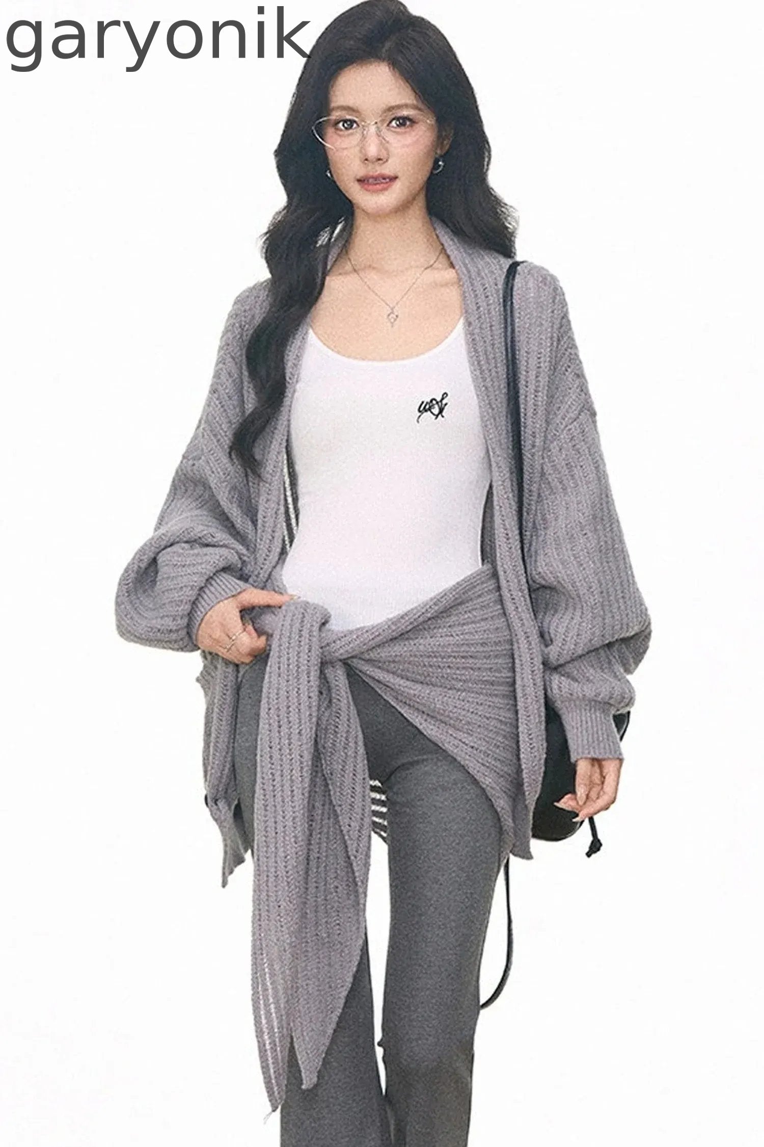 Knit Cardigan and Cuffed Pants Set-Up