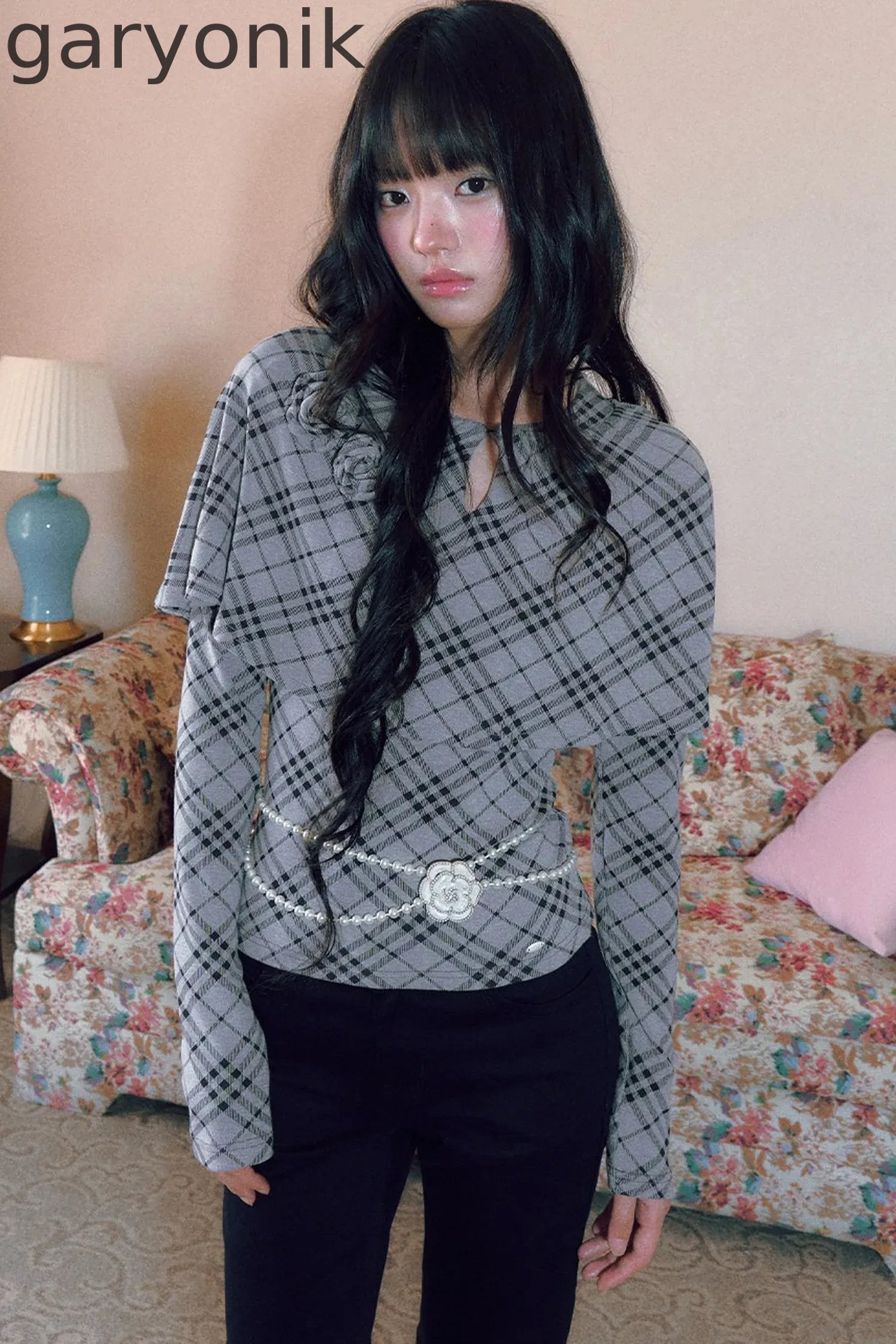 Floral Plaid Cape Top and Pants Set-Up
