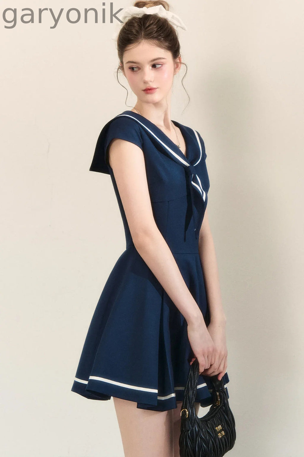 Navy Blue Sailor Collar A-Line Dress