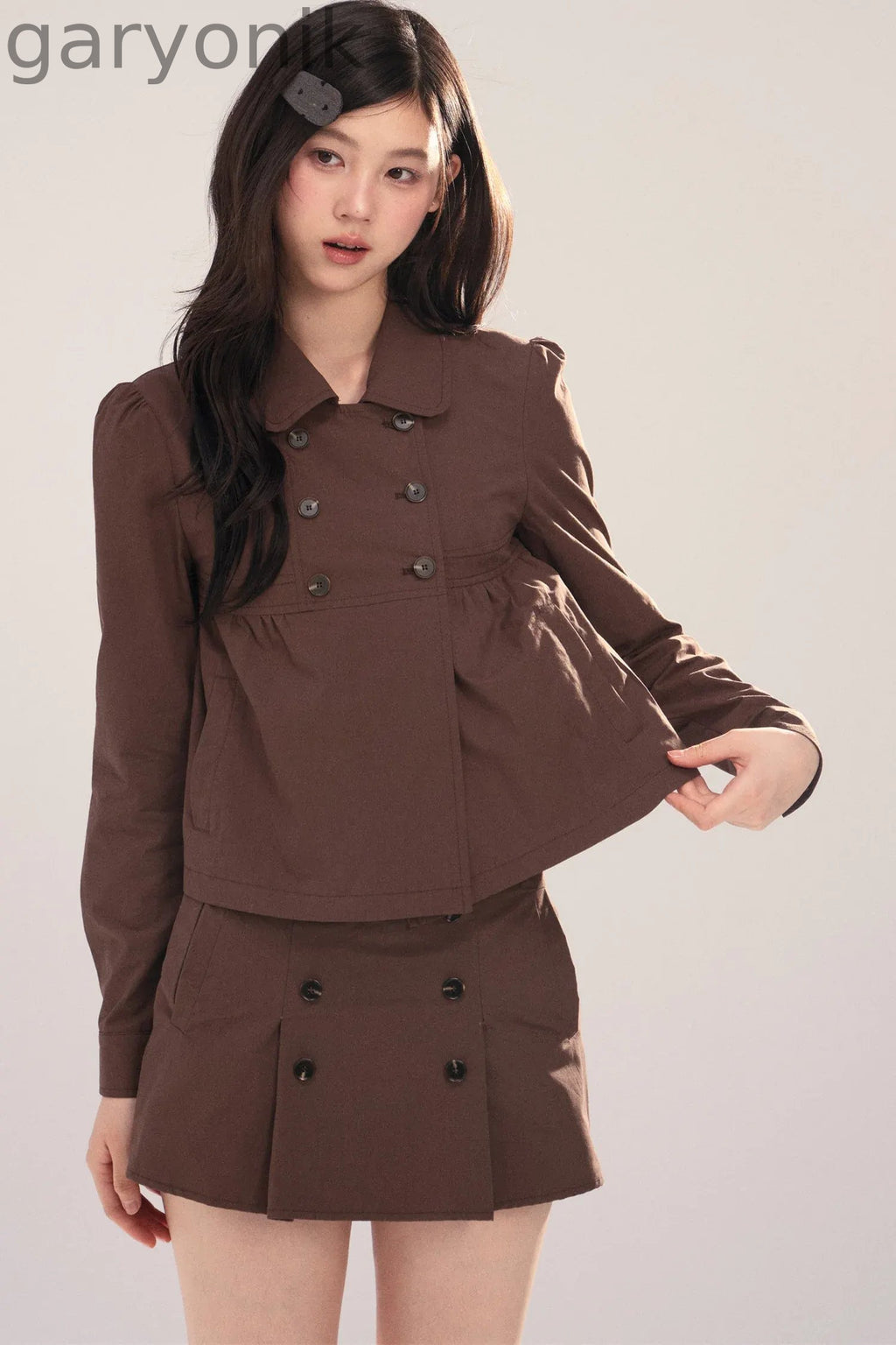 Long-Sleeved Plaid Shirt and Skirt Set-Up