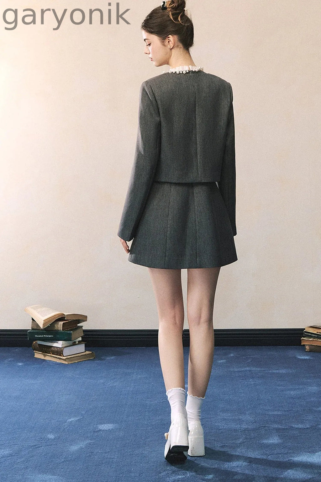 Miu Style Tweed Blazer Sleeveless A-Line Dress Set-Up