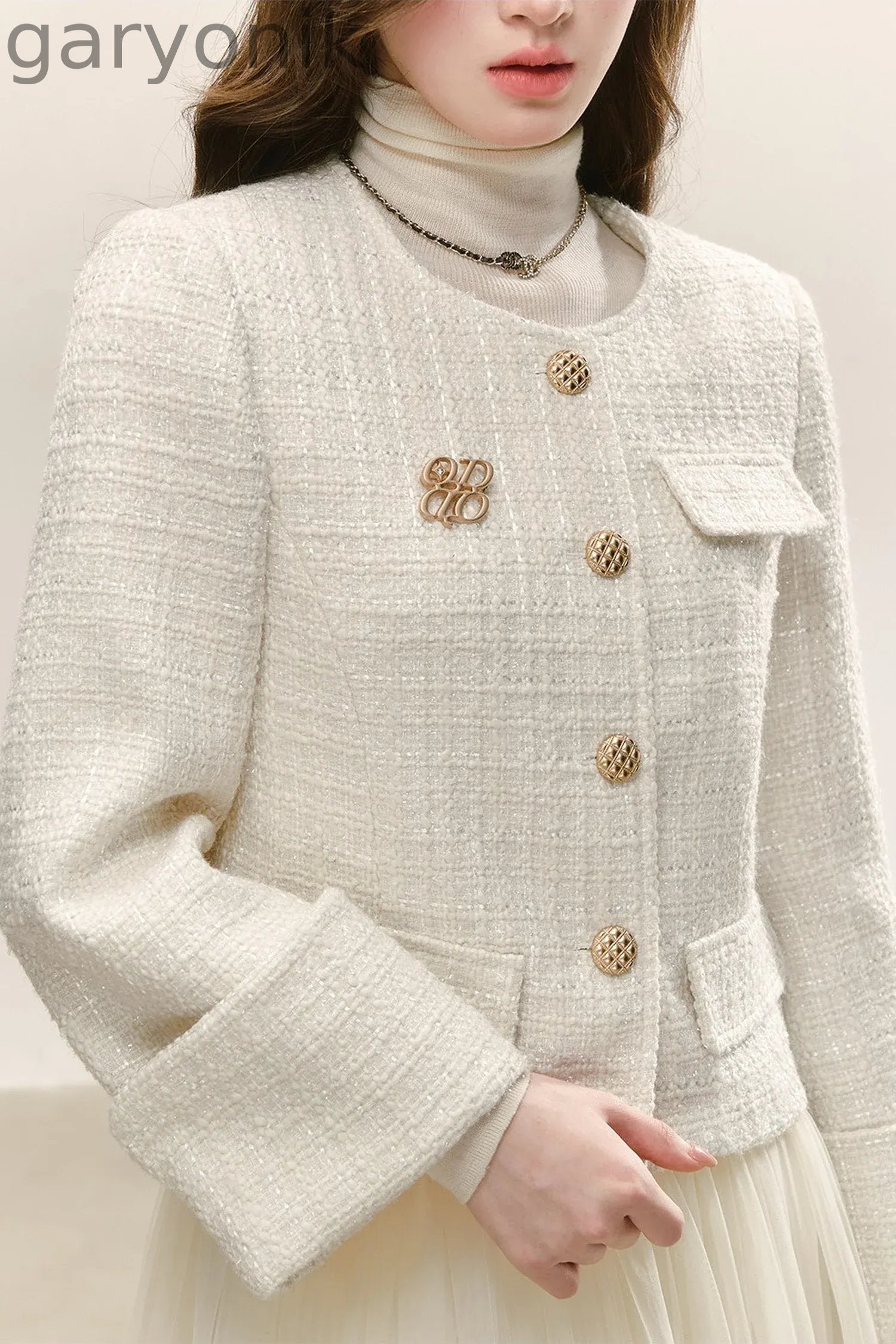 Elegant Tweed Long-Sleeve Cardigan