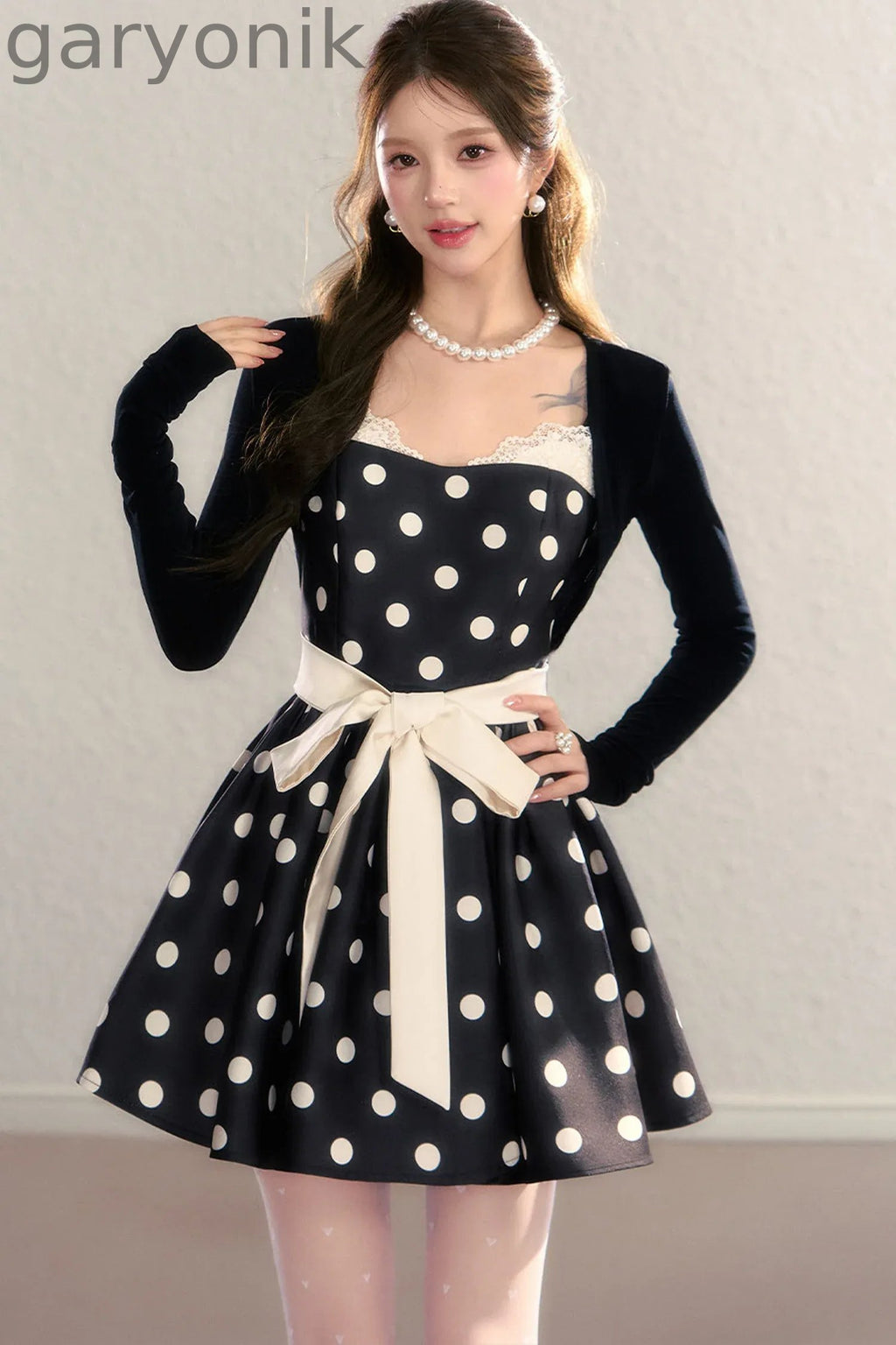 Satin Polka Dot Bow Tie Dress
