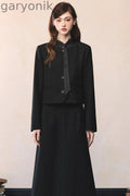 Black Polka Dot Tie Blazer And Skirt Set-Up
