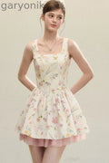 Floral Puffy Suspender Dress