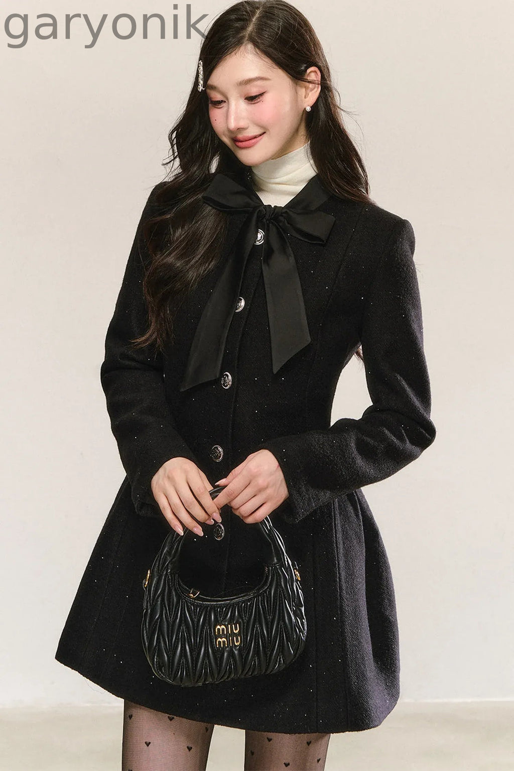 Black Bow-Tie Tweed Dress