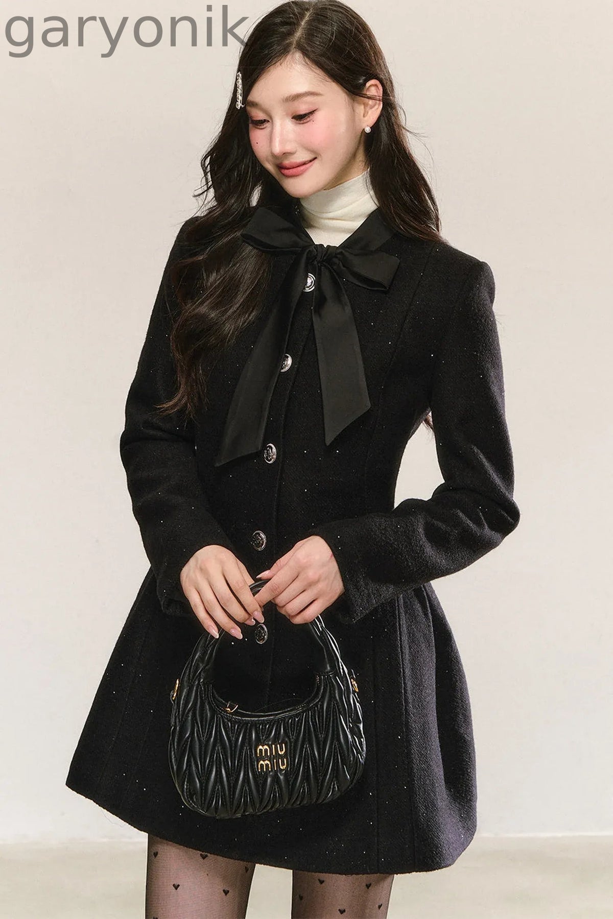 Black Bow-Tie Tweed Dress